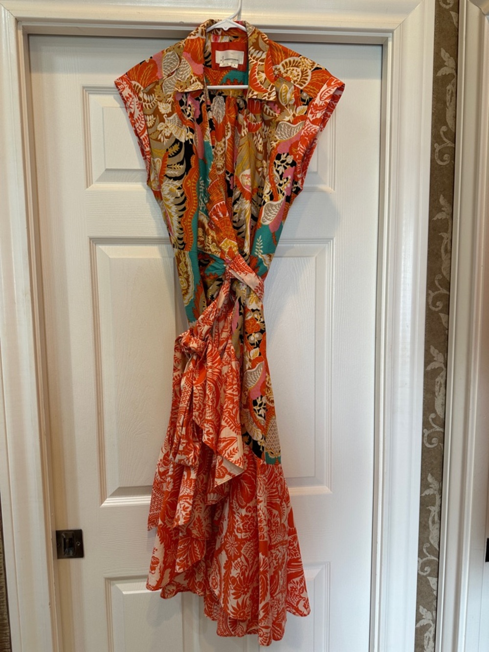 Anthropologie Asymmetrical Maxi Dress in Coral, Teal & Gold Floral